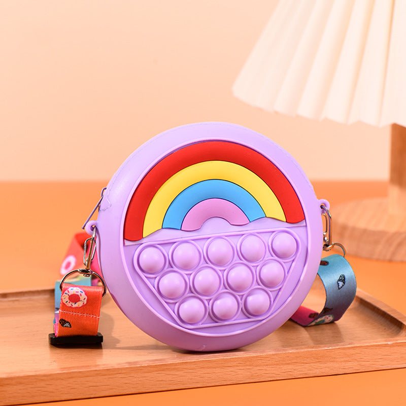 Wholesale Rainbow Silicone Decompression Kids Shoulder Bag